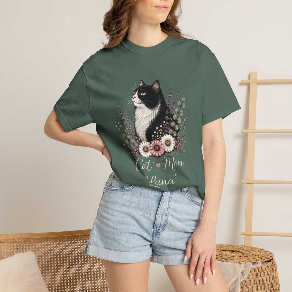 Personalized Tuxedo Cat Mom Comfort Colors® T-Shirt