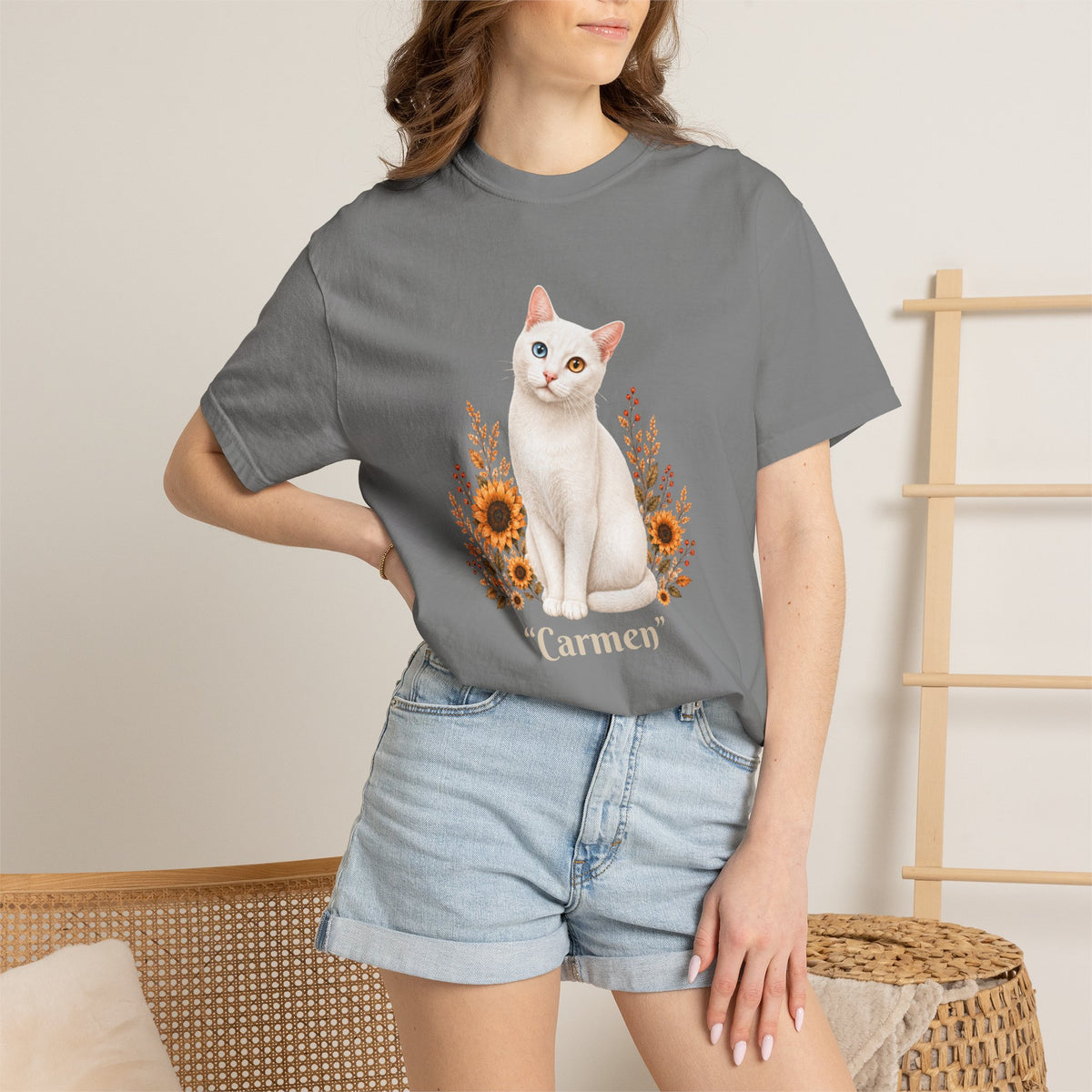 Personalized White Odd Eyed Cat Comfort Colors® T-Shirt