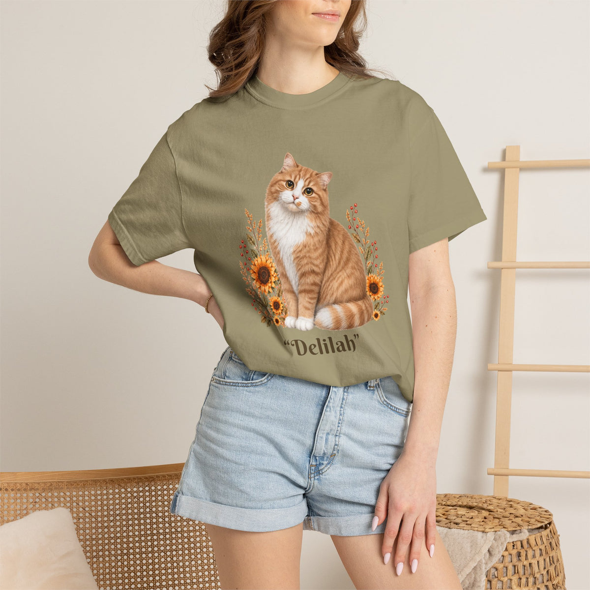 Personalized Orange Cat Sunflower Comfort Colors® T-Shirt