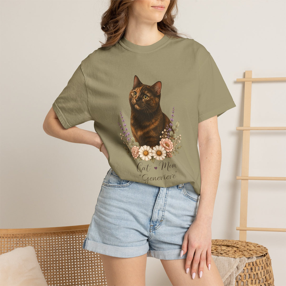 Personalized Tortoiseshell Cat Mom Comfort Colors® T-Shirt