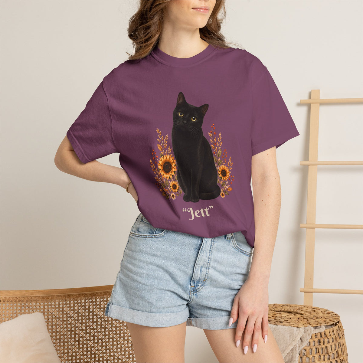 Personalized Black Cat  Sunflower Comfort Colors® T-Shirt