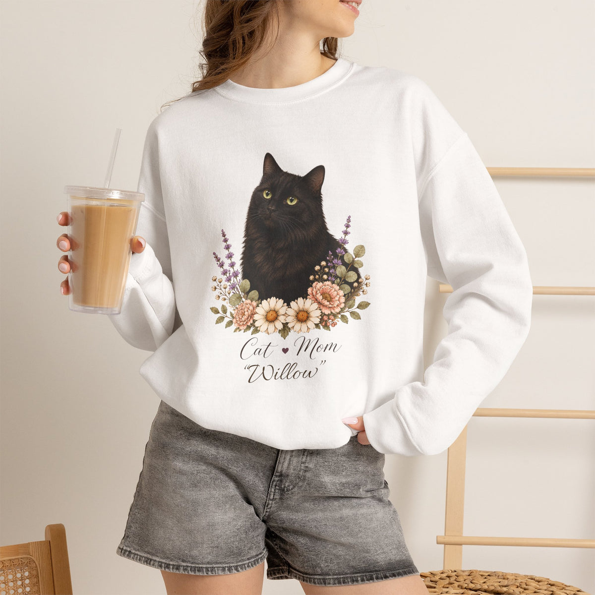 Personalized Black Cat Mom Gildan® Sweatshirt