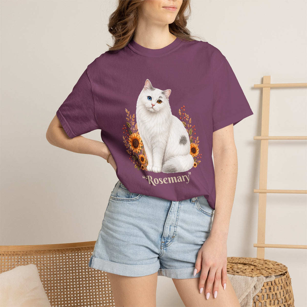 Personalized White Odd Eyed Cat Comfort Colors® T-Shirt