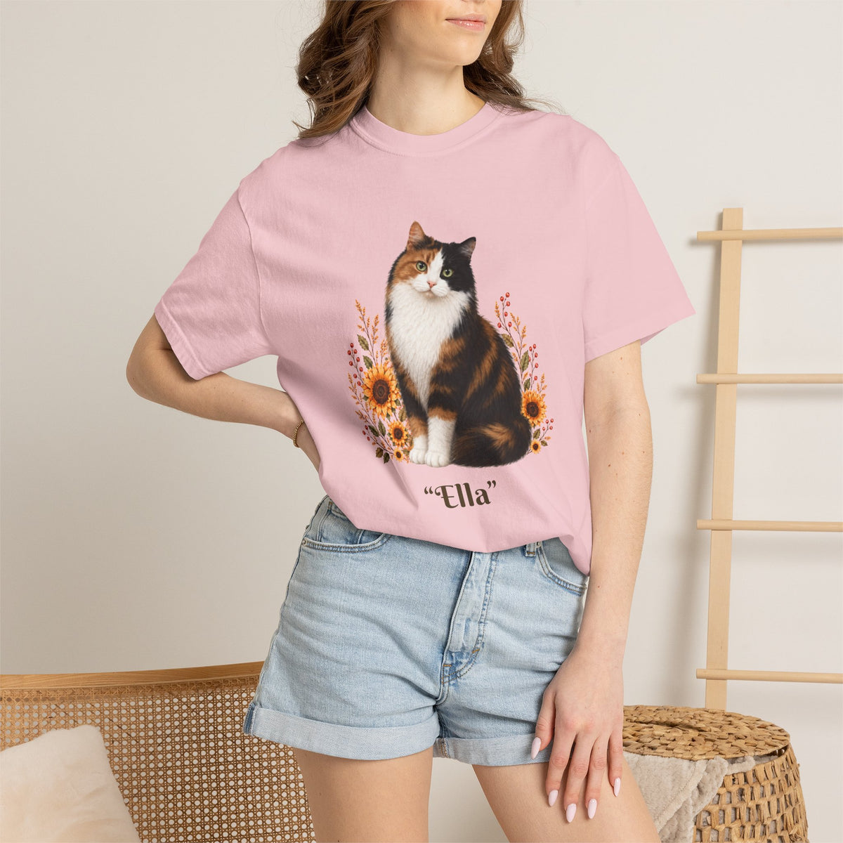 Personalized Calico Cat Sunflower Comfort Colors® T-Shirt