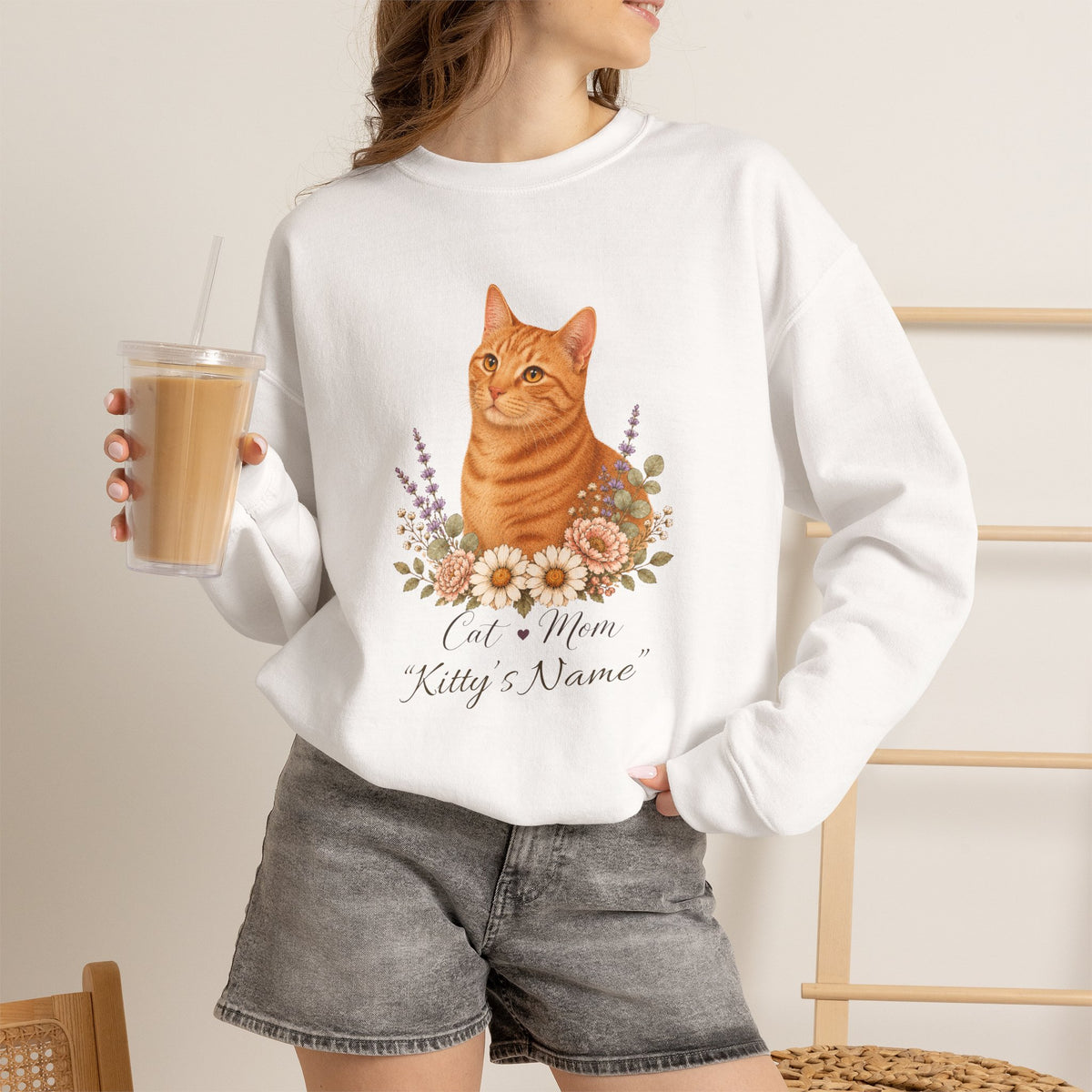Personalized Orange Tabby Cat Mom Gildan® Sweatshirt