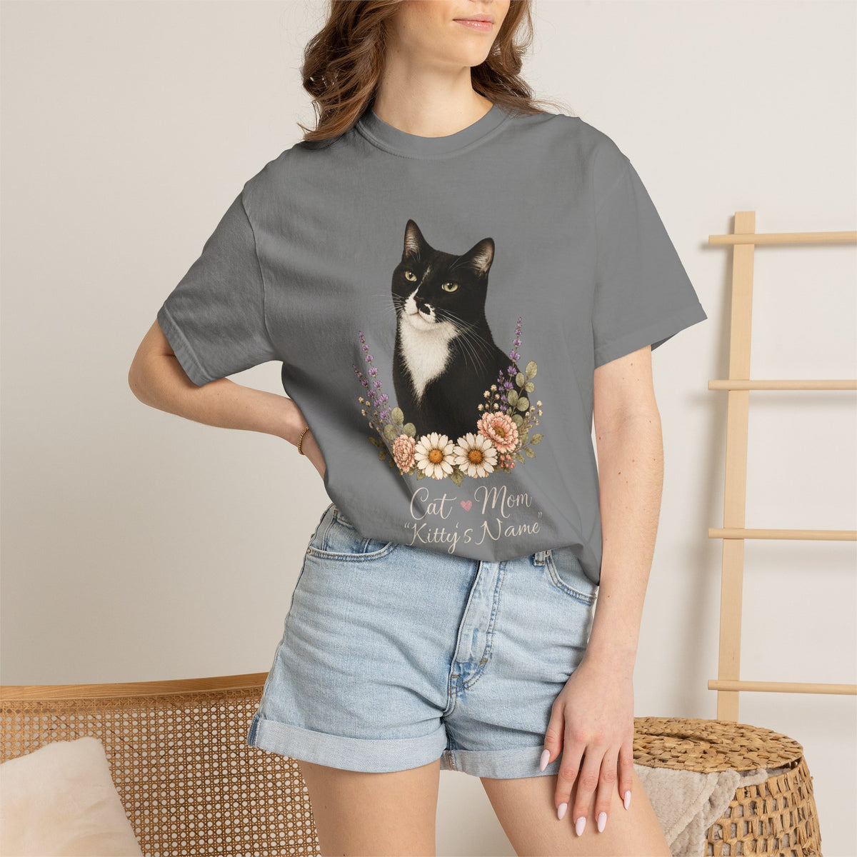 Personalized Black and White Cat Comfort Colors® T-Shirt