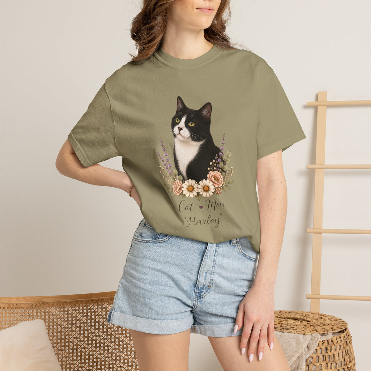 Personalized Tuxedo Cat Mom Comfort Colors® T-Shirt