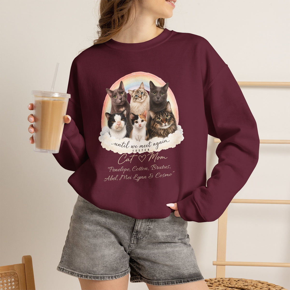 Personalized Rainbow Memorial Foster Cat Mom Gildan® Sweatshirt