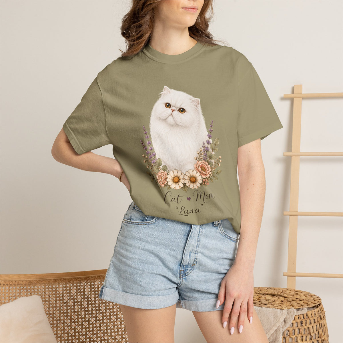 Personalized White Persian Cat Mom Comfort Colors® T-Shirt