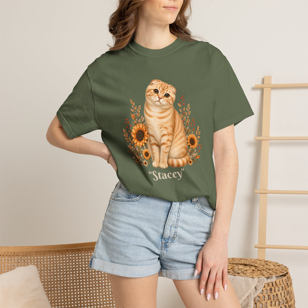 Personalized Scottish Fold Cat Sunflower Comfort Colors® T-Shirt