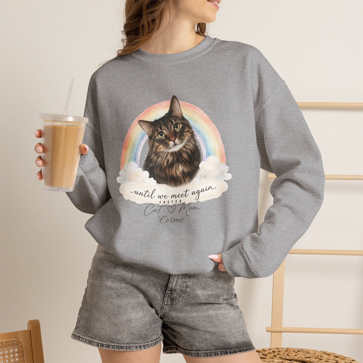 Personalized Rainbow Memorial Foster Cat Mom Gildan® Sweatshirt