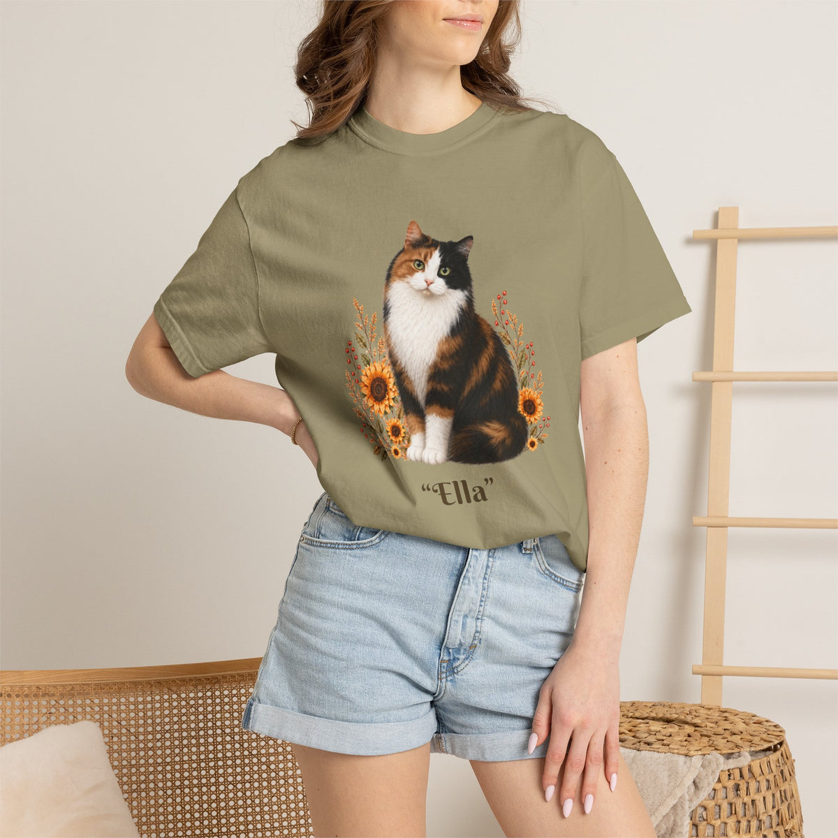 Personalized Calico Cat Sunflower Comfort Colors® T-Shirt