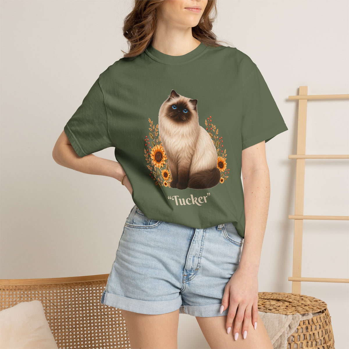 Personalized Himalayan Cat Sunflower Comfort Colors® T-Shirt