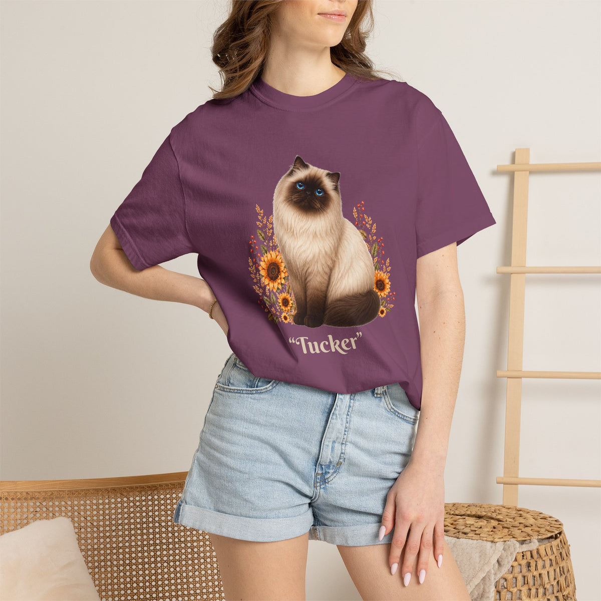 Personalized Himalayan Cat Sunflower Comfort Colors® T-Shirt