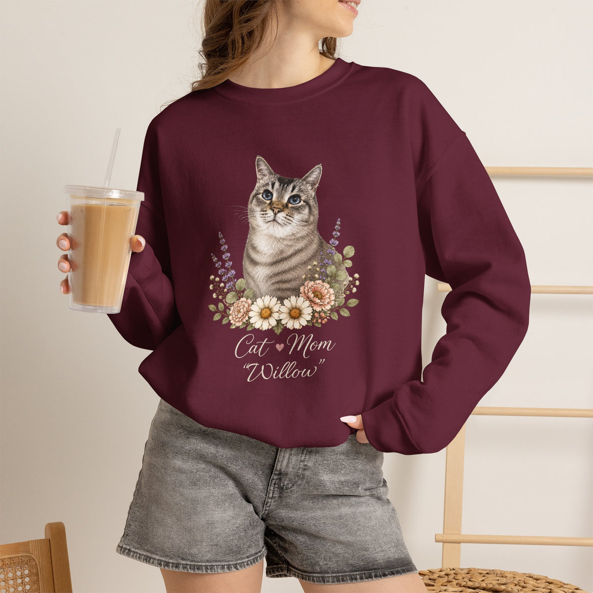 Personalized Blue-Lynx Cat Mom Gildan® Sweatshirt