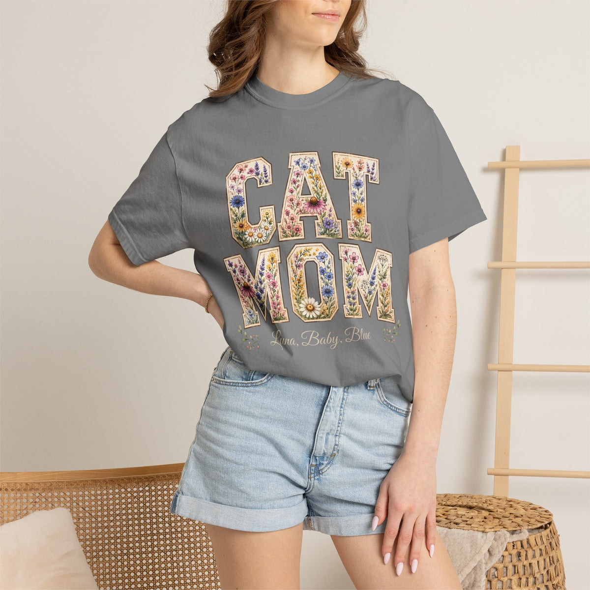 Personalized Collegiate Cat Mom Comfort Colors® T-Shirt