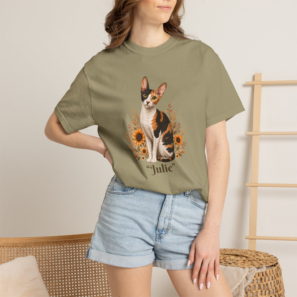 Personalized Cornish Rex Cat Sunflower Comfort Colors® T-Shirt