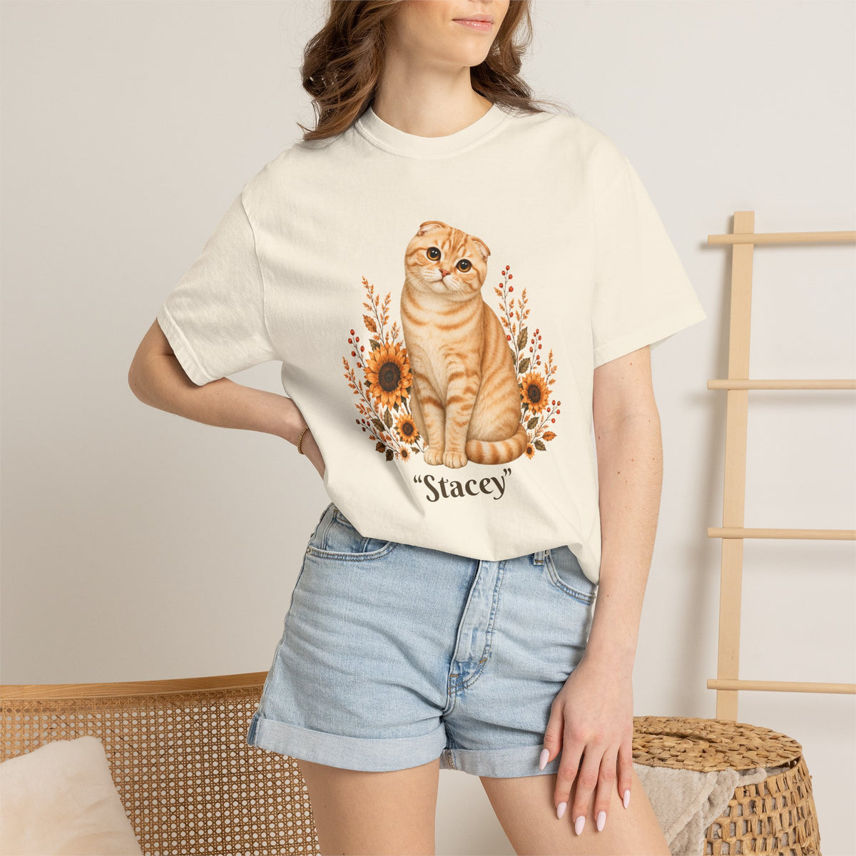 Personalized Scottish Fold Cat Sunflower Comfort Colors® T-Shirt