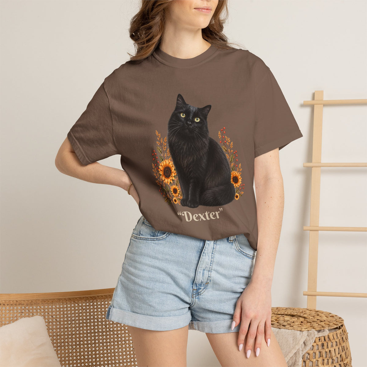 Personalized Black Cat  Sunflower Comfort Colors® T-Shirt