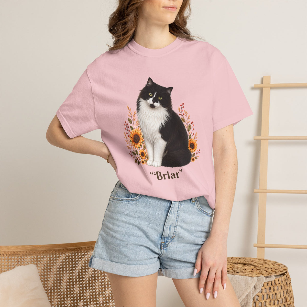 Personalized Tuxedo Cat Sunflower Comfort Colors® T-Shirt