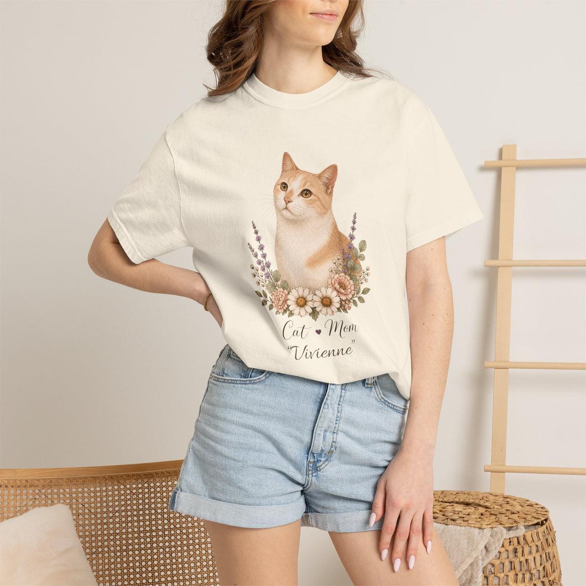 Personalized Cream Tabby Cat Mom Comfort Colors® T-Shirt