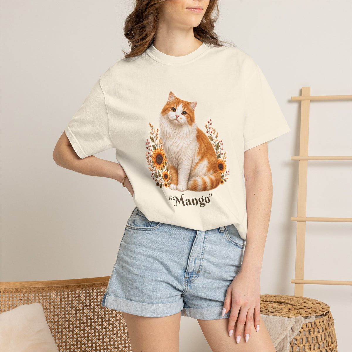 Personalized Ginger Cat Sunflower Comfort Colors® T-Shirt