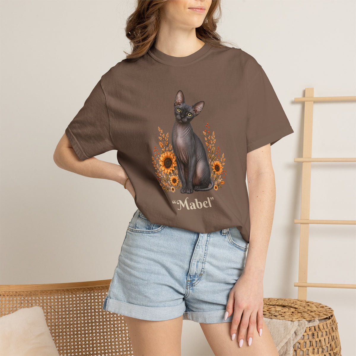 Personalized Charcoal Sphinx Cat Sunflower Comfort Colors® T-Shirt