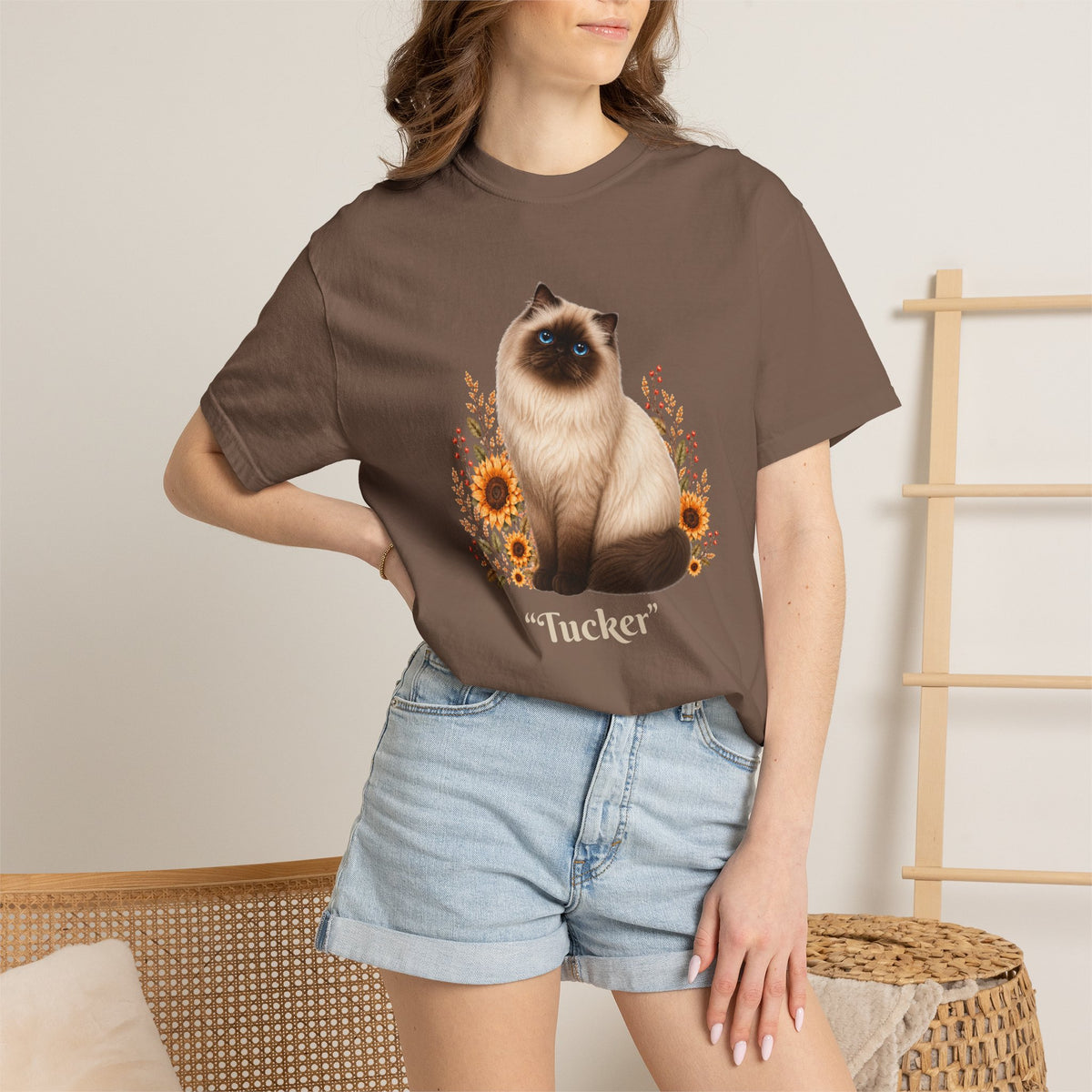 Personalized Himalayan Cat Sunflower Comfort Colors® T-Shirt