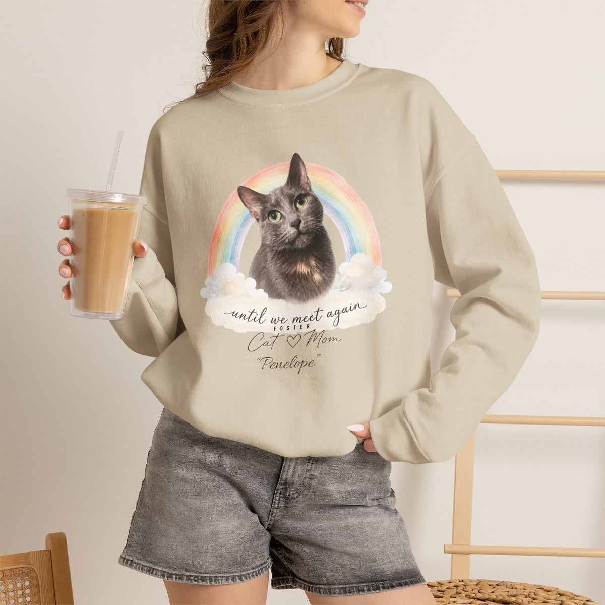 Personalized Rainbow Memorial Foster Cat Mom Gildan® Sweatshirt