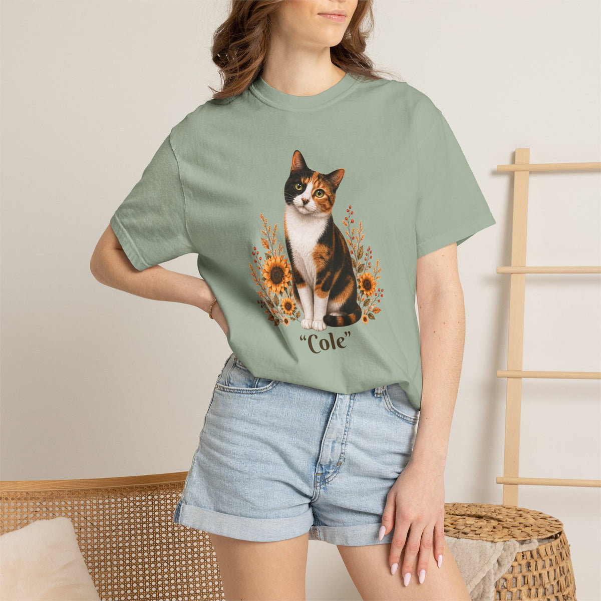 Personalized Calico Cat Sunflower Comfort Colors® T-Shirt