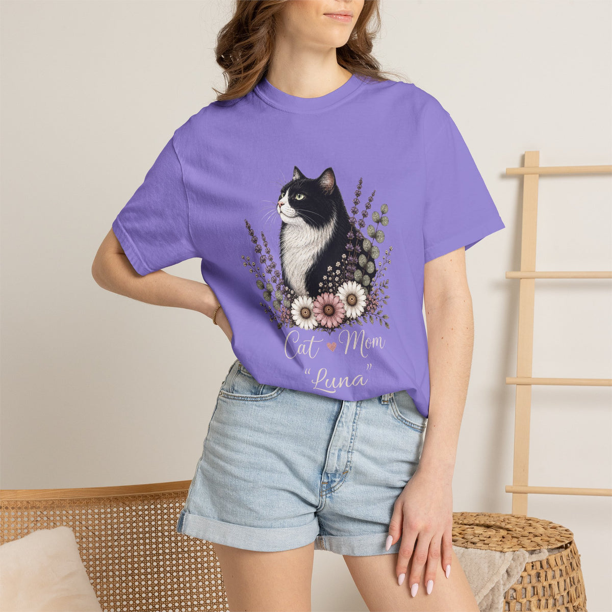 Personalized Tuxedo Cat Mom Comfort Colors® T-Shirt