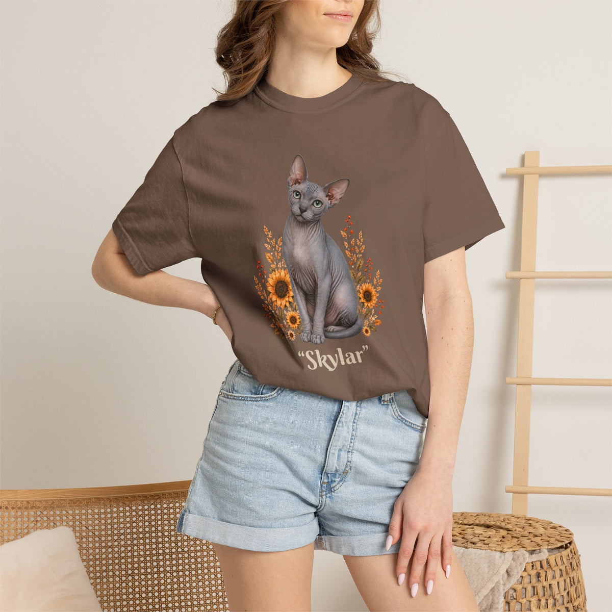 Personalized Blue Sphinx Cat Sunflower Comfort Colors® T-Shirt