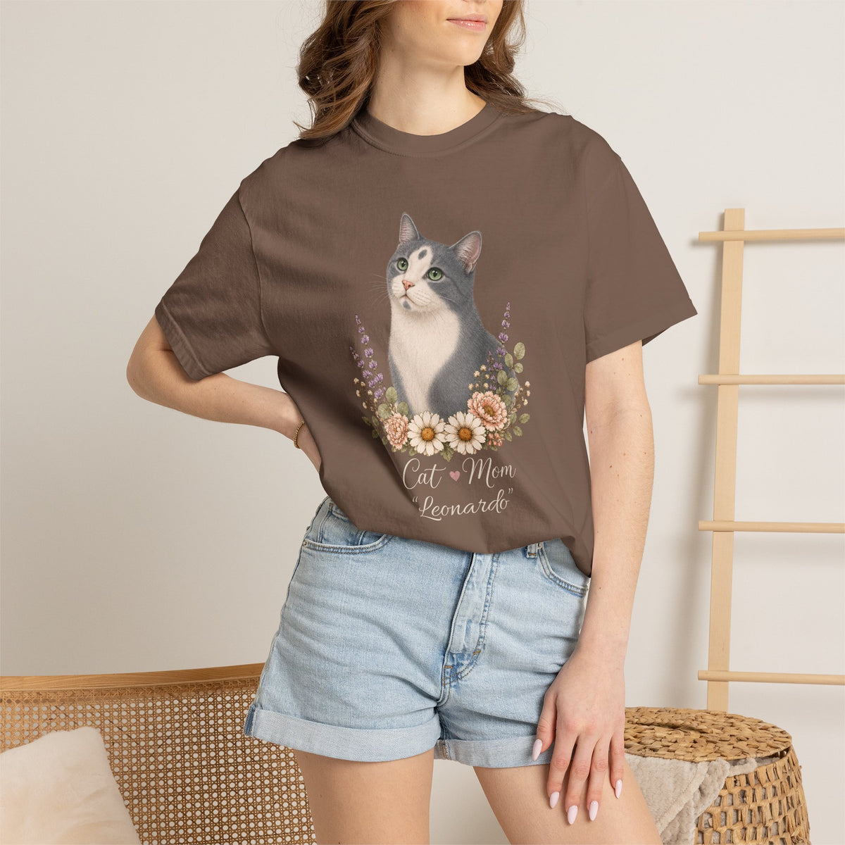 Personalized Gray Tuxedo Cat Mom Comfort Colors® T-Shirt