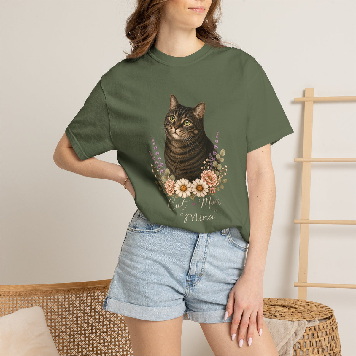 Personalized Black Tabby Cat Mom Comfort Colors® T-Shirt