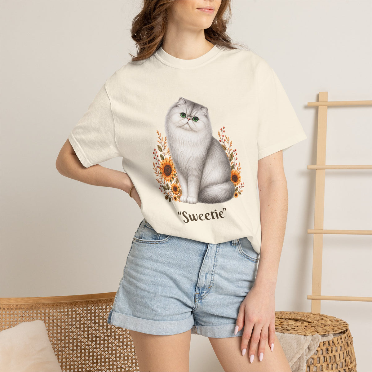 Personalized Silver Persian Cat Sunflower Comfort Colors® T-Shirt