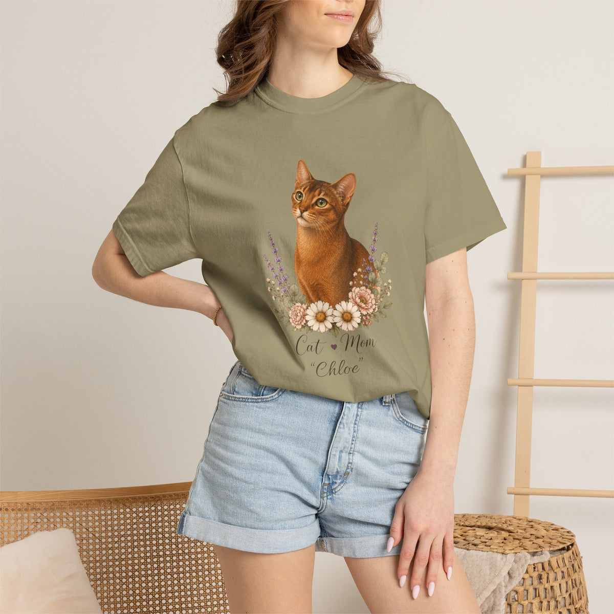 Personalized Ruddy Abyssinian Cat Mom Comfort Colors® T-Shirt