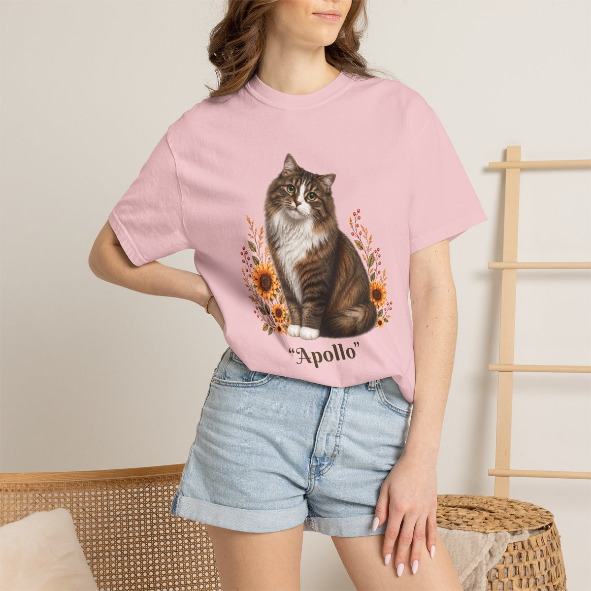 Personalized Longhair Tabby Cat  Sunflower Comfort Colors® T-Shirt