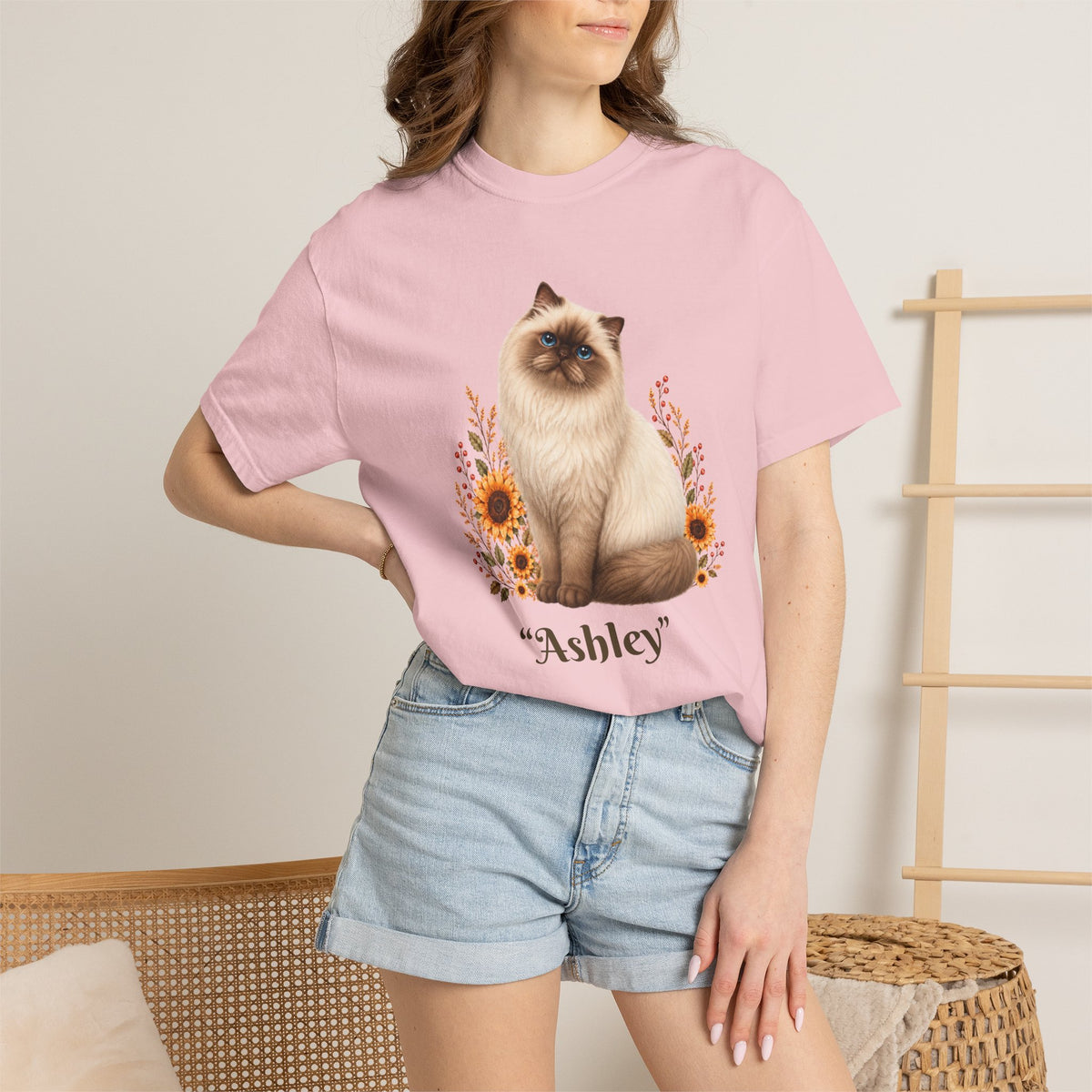 Personalized Chocolate Point Himalayen Cat Sunflower Comfort Colors® T-Shirt