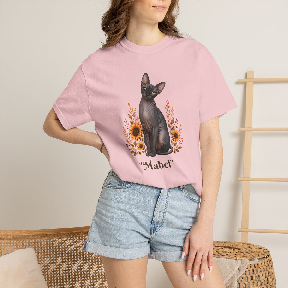 Personalized Charcoal Sphinx Cat Sunflower Comfort Colors® T-Shirt