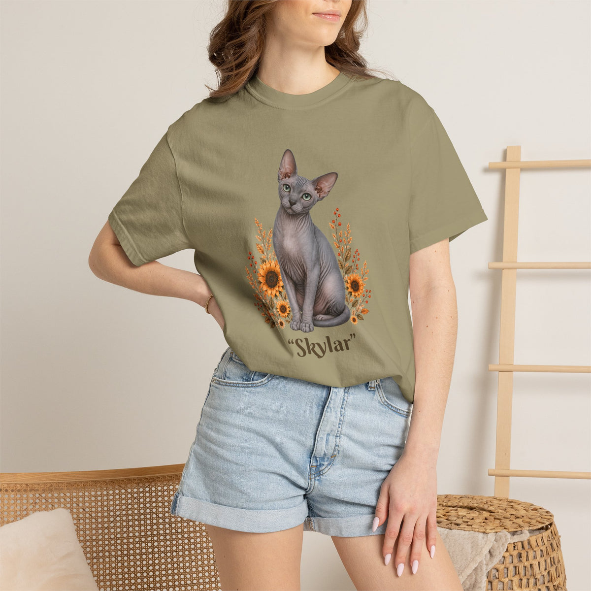 Personalized Blue Sphinx Cat Sunflower Comfort Colors® T-Shirt