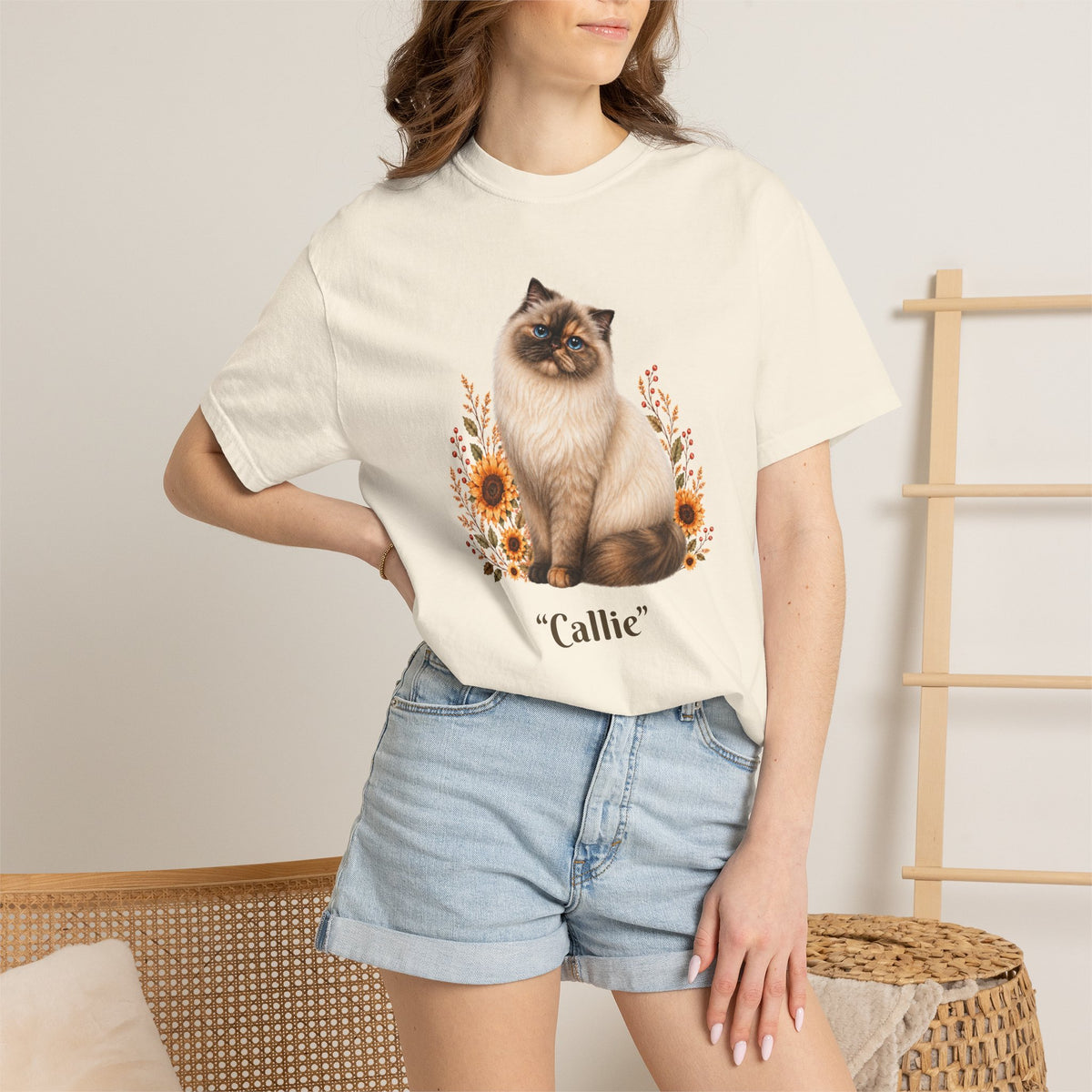 Personalized Seal Point Himalayan Cat Sunflower Comfort Colors® T-Shirt