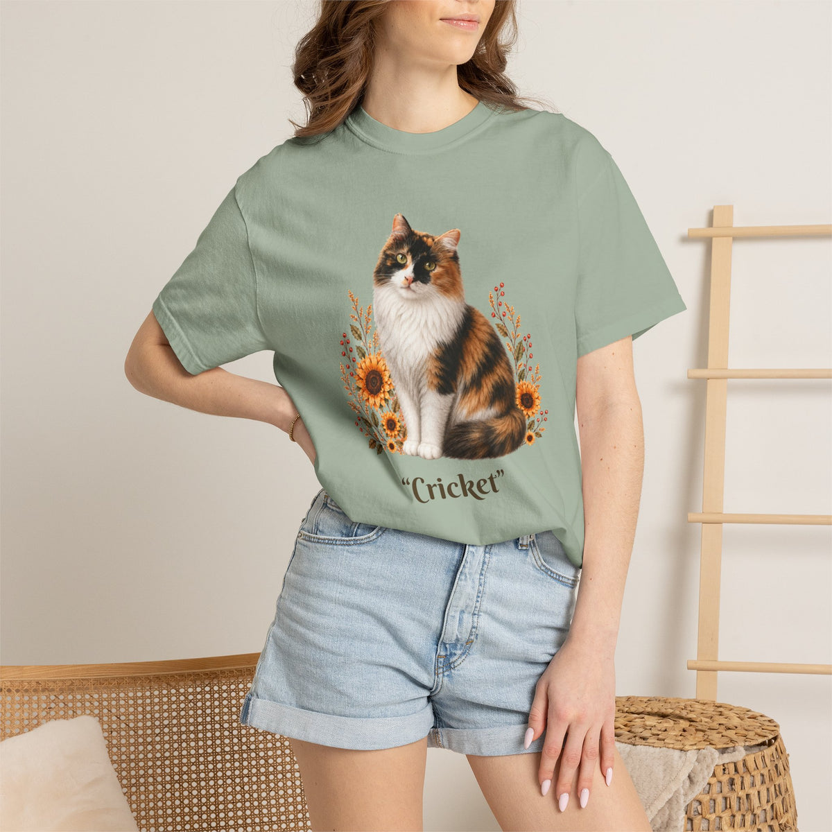 Personalized Calico Cat Sunflower Comfort Colors® T-Shirt