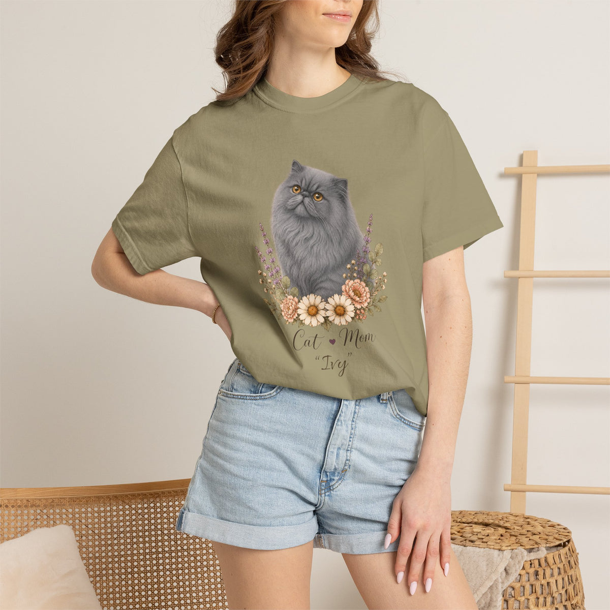 Personalized Blue Gray Persian Cat Mom Comfort Colors® T-Shirt