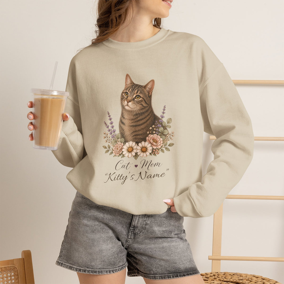 Personalized Brown Tabby Cat Mom Gildan® Sweatshirt
