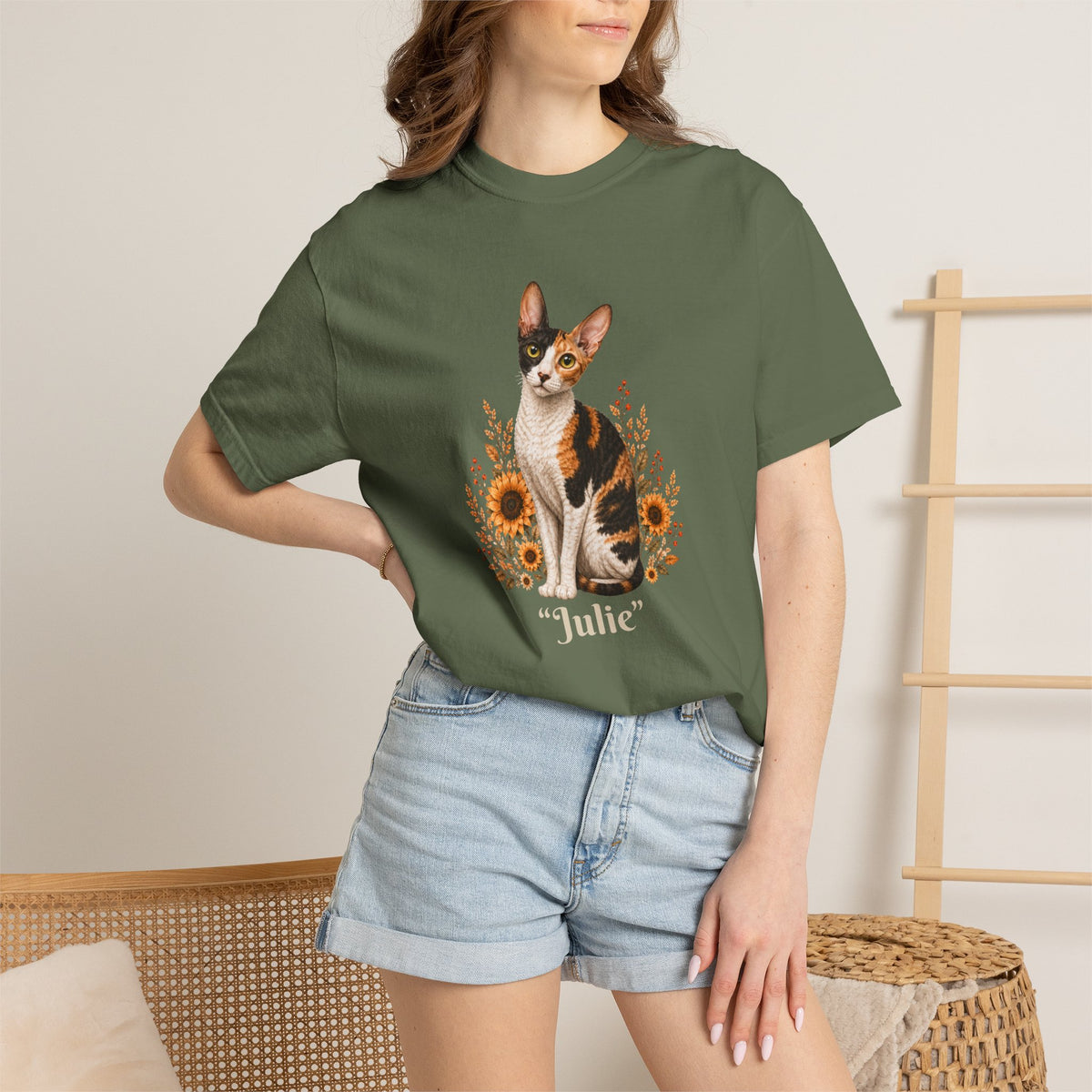 Personalized Cornish Rex Cat Sunflower Comfort Colors® T-Shirt