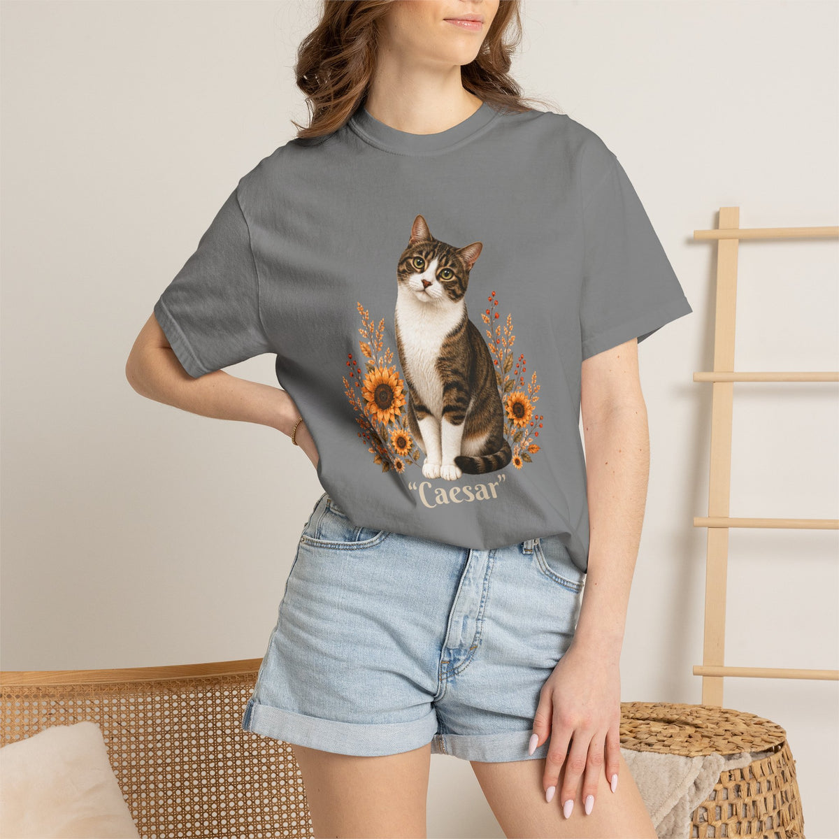 Personalized Tabby Cat Sunflower Comfort Colors® T-Shirt