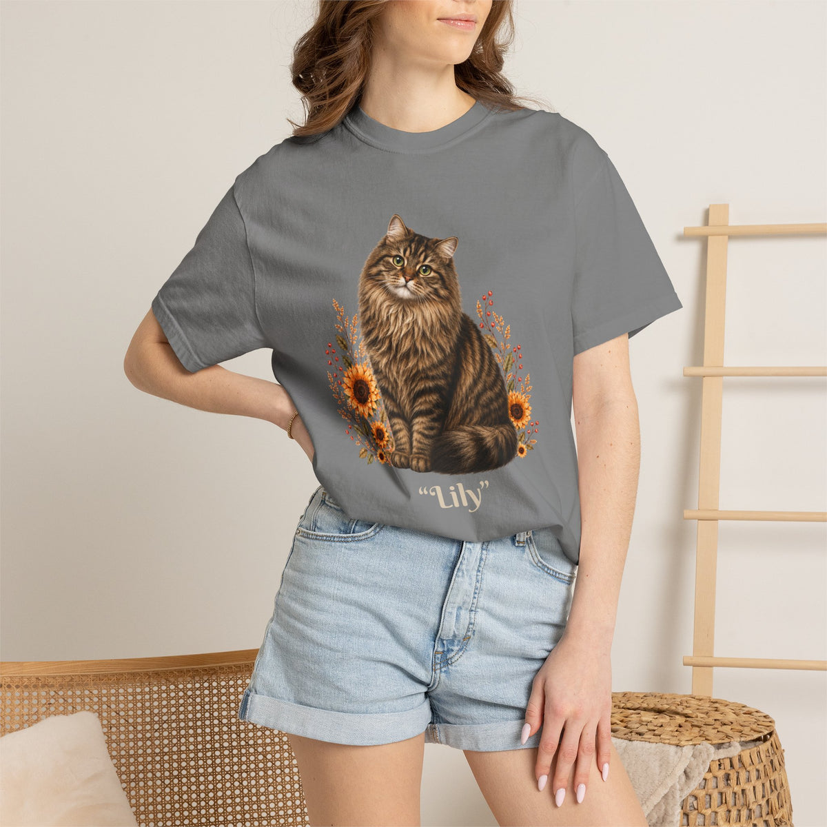 Personalized Siberian Tabby Cat  Sunflower Comfort Colors® T-Shirt