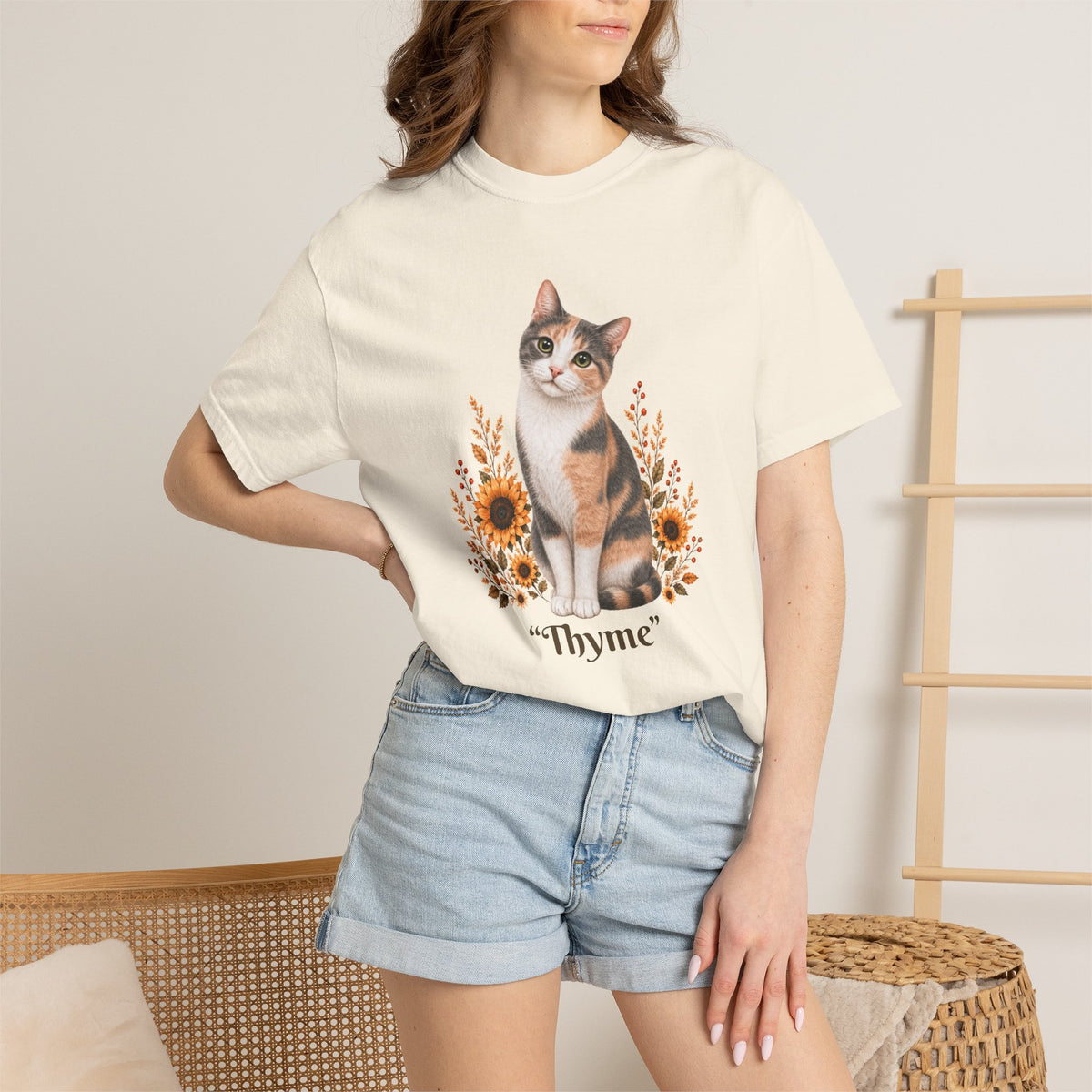 Personalized Calico Cat Sunflower Comfort Colors® T-Shirt
