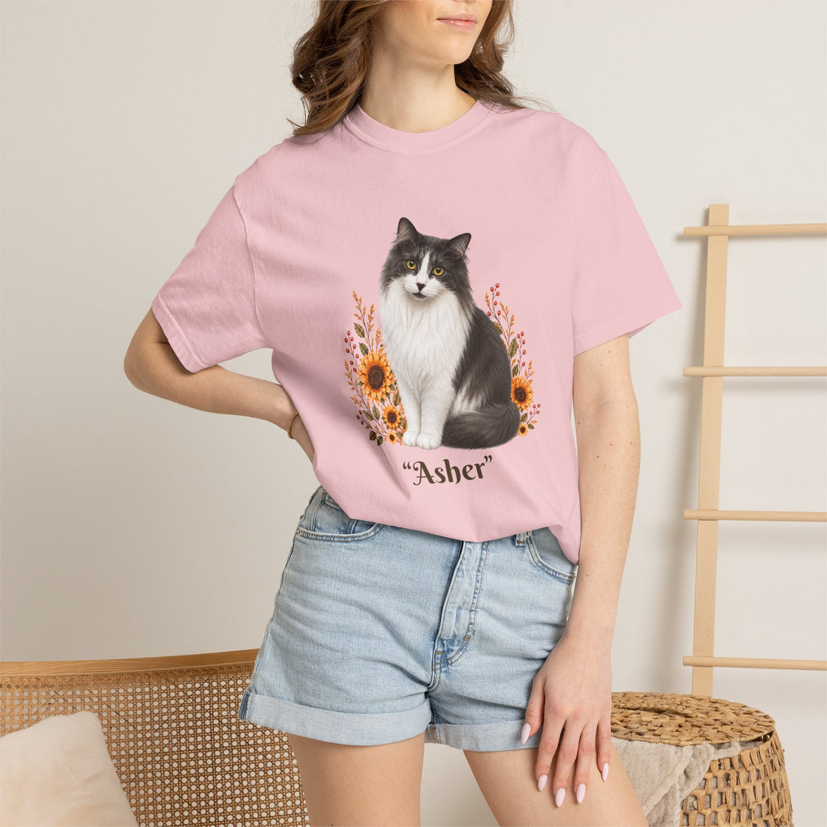 Personalized Gray Cat Sunflower Comfort Colors® T-Shirt