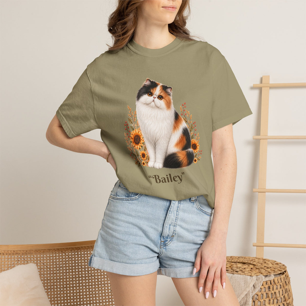 Personalized Calico Persian Cat Sunflower Comfort Colors® T-Shirt